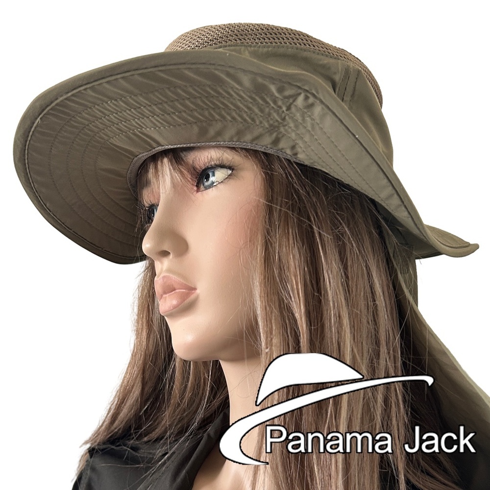 Panama Jack Wide Brim Boonie Hat Utility Fishing Safari UVF Protection Khaki